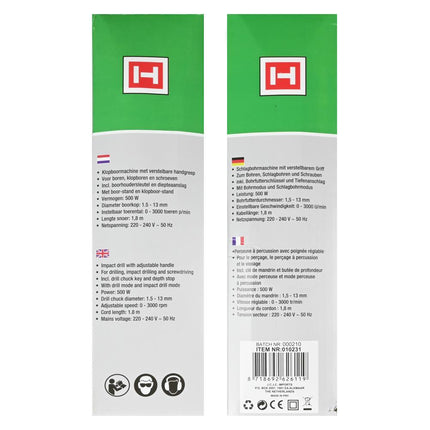 Hofftech Klopboormachine - 500W - Variabel Toerental - Inclusief Diepteaanslag