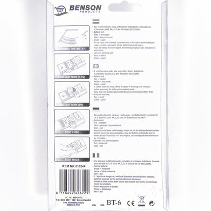 Benson Batterijtester - Multifunctioneel - Lamp & Zekering Tester - Analoog
