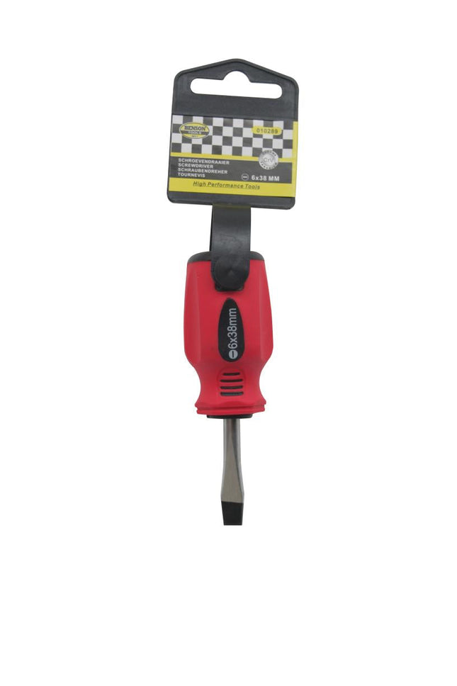 Benson Stubby Platte Schroevendraaier - 6 x 38 mm - Cr-V - Rood/Zwart