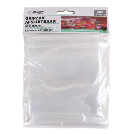 Benson Gripzakjes Afsluitbaar - 40 Stuks - 12 x 15 cm - Hersluitbaar - Transparant