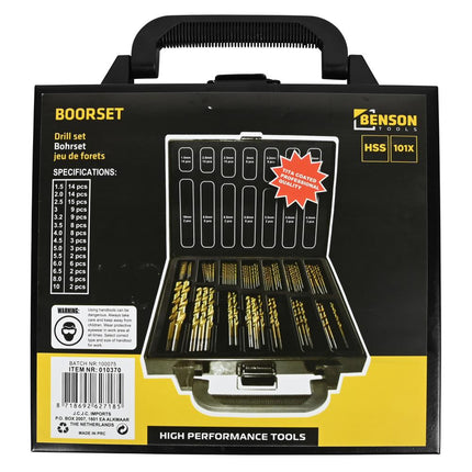 Benson HSS Borenset - 101-delig - Titanium Gecoat - 1.5 t/m 10 mm - Inclusief Koffer
