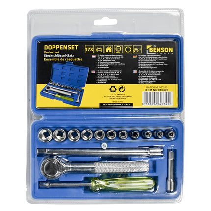 Benson Doppendoos met Ratel - 17-delig - 1/4" Opname - Compacte Set