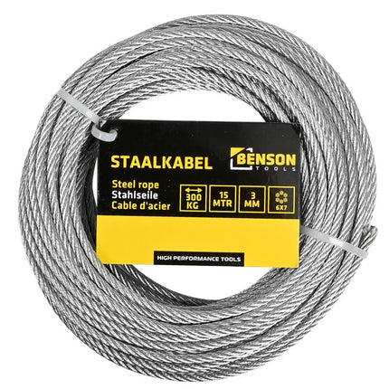 Benson Staalkabel - 3 mm diameter - 15 meter - 300 kg treksterkte