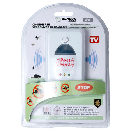 Benson Pest Reject - Ultrasone Ongedierteverdrijver - 200 m² Bereik - Met Nachtlampje