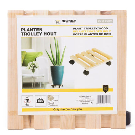 Benson Houten Planten Trolley - 30 x 30 cm - Belastbaar tot 50 kg - Licht Gebeitst