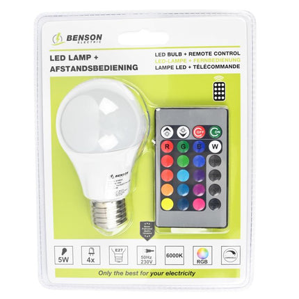 Benson RGB LED-lamp – E27 – 5W – Multicolor – Inclusief Afstandsbediening