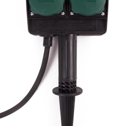 Benson Dubbele Tuincontactdoos op Spies – 2-voudig – 1,5 meter – IP44