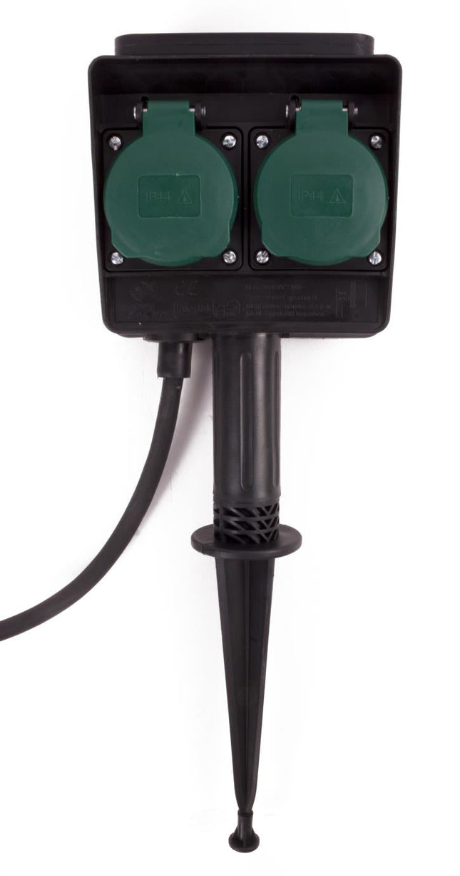 Benson Dubbele Tuincontactdoos op Spies – 2-voudig – 1,5 meter – IP44
