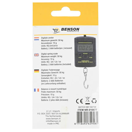 Benson Digitale Bagageweegschaal - 40 kg - Met Band - Inclusief Batterijen