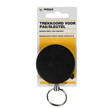 Benson Roller Clip met Trekkoord - 70 cm - Zwart - Pas- & Sleutelhouder