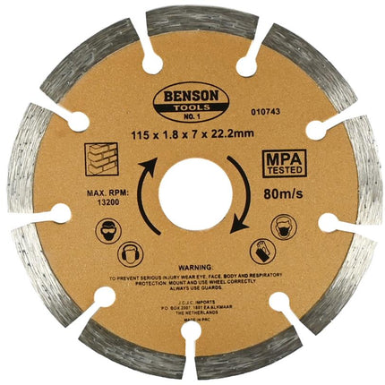 Benson Universele Diamantschijf - Ø 115 mm - Getand - Voor Beton & Steen