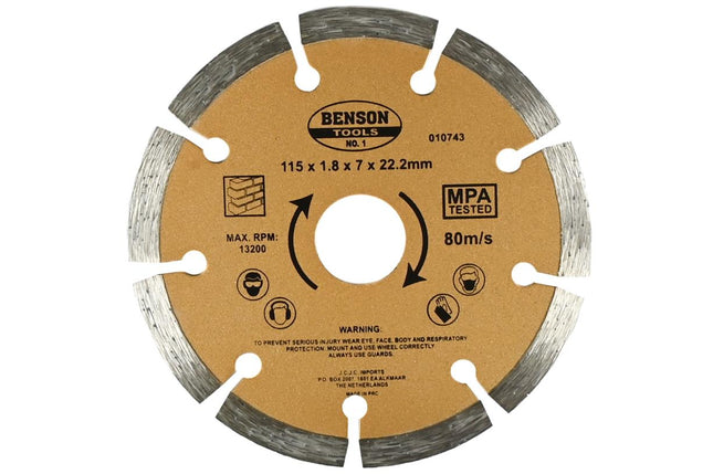 Benson Universele Diamantschijf - Ø 115 mm - Getand - Voor Beton & Steen