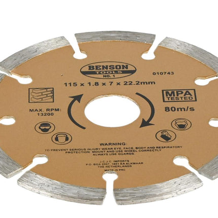 Benson Universele Diamantschijf - Ø 115 mm - Getand - Voor Beton & Steen