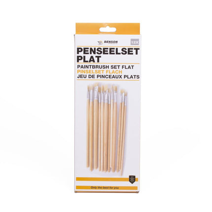 Benson Penseelset 12-Delig - Platte Kwasten voor Schilderen en Hobby