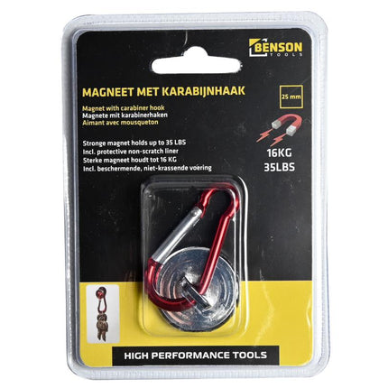 Benson Magneet met Karabijnhaak – Ø 25 mm – 15 kg Draagkracht