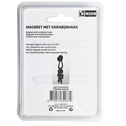 Benson Magneet met Karabijnhaak – Ø 25 mm – 15 kg Draagkracht