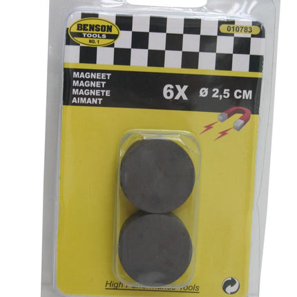 Benson Ronde Magneten - 25 mm - 6 Stuks - 1000 Gauss