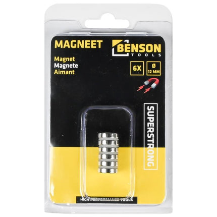 Benson Superstrong Magneten – Ø 12 x 3 mm – 6 stuks – Extreem Krachtig