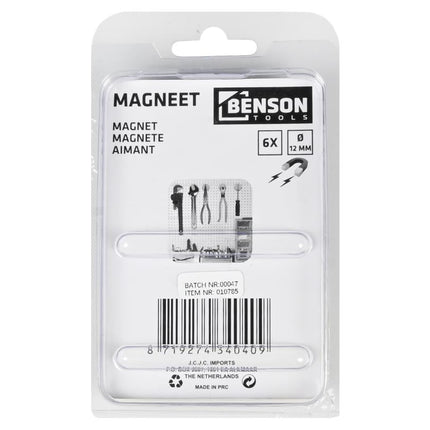 Benson Superstrong Magneten – Ø 12 x 3 mm – 6 stuks – Extreem Krachtig