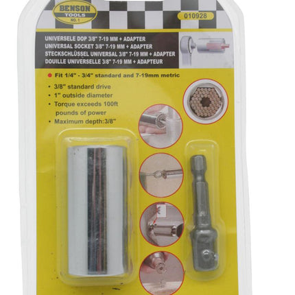 Benson Universele Dop - 7 t/m 19 mm - Inclusief Adapter - Gator Grip Technologie