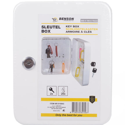 Benson Sleutelkast - 20 Haken - Genummerd - Wit - 20 x 16 x 7 cm