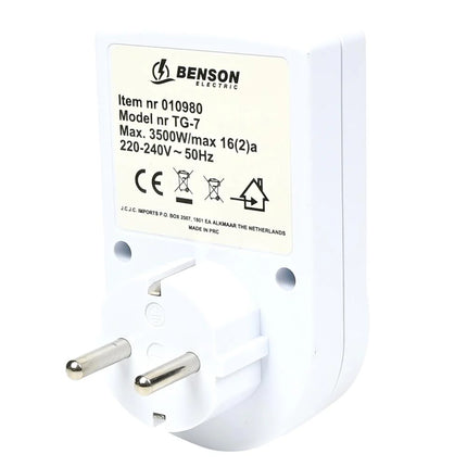 Benson TG7 Mechanische Tijdklok - Compact - 3500 Watt - Penaarde