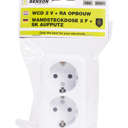 Benson Dubbele Wandcontactdoos – Opbouw – Randaarde – Wit – 16A