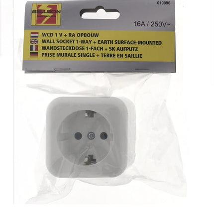 Benson Enkelvoudige Wandcontactdoos – Opbouw – Randaarde – Wit