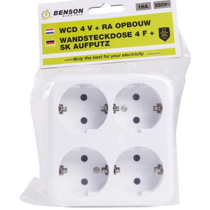 Benson 4-voudige Wandcontactdoos – Opbouw – Randaarde – Wit