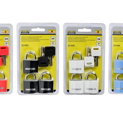 Stahlex Hangslotset – 30 mm – Gelijksluitend – 3 Stuks – Aluminium