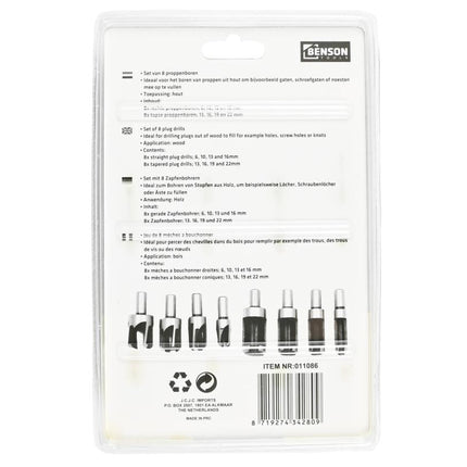 Benson Proppenboorset - 8-delig - Recht & Taps - 6 t/m 22 mm