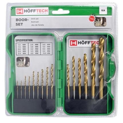 Hofftech HSS Metaalboorset - 15-delig - 1.5 t/m 10 mm - Inclusief Hardcase