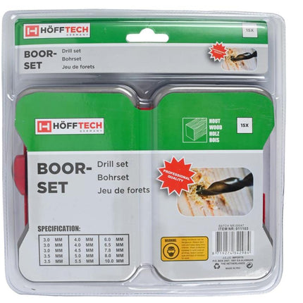 Hofftech Houtboorset - 15-delig - 3 t/m 10 mm - Inclusief Luxe Hardcase