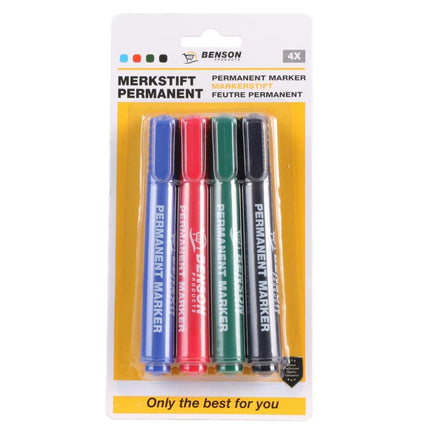 Benson Permanente Markers - 4 Stuks - Kleur & Zwart - Profi