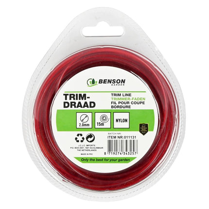 Benson Trimdraad - Ø 2 mm - 15 Meter - Rood - Nylon