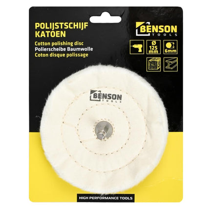 Benson Polijstschijf Sisal/Katoen – Ø 125 x 22 mm – Met 6 mm Stift