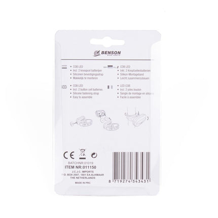 Benson Compacte Fietskoplamp - Ultra COB LED - Wit - Silicone Bevestiging