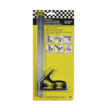 Benson Combinatie Winkelhaak 300 mm - 45° en 90° - Met Waterpas