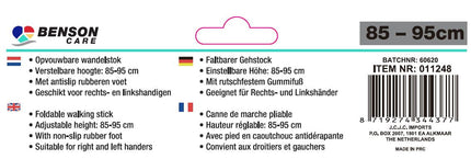 Benson Opvouwbare Wandelstok – Verstelbaar 85-95 cm – Lichtgewicht – Zwart