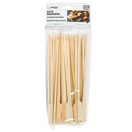 Benson Satéprikkers - 15 cm - Vierkant met Greepje - 50 Stuks - Bamboe