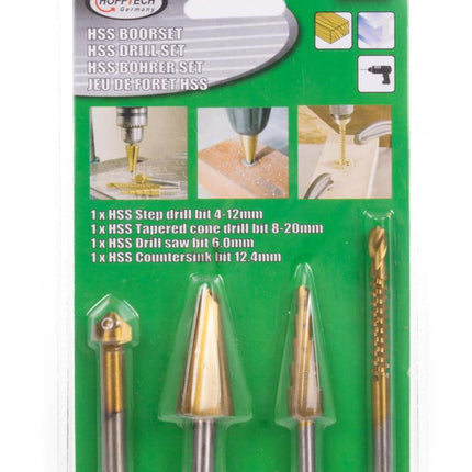 Hofftech Multi Boorset HSS Profi - 4-delig - Voor Metaal, Hout & Kunststof