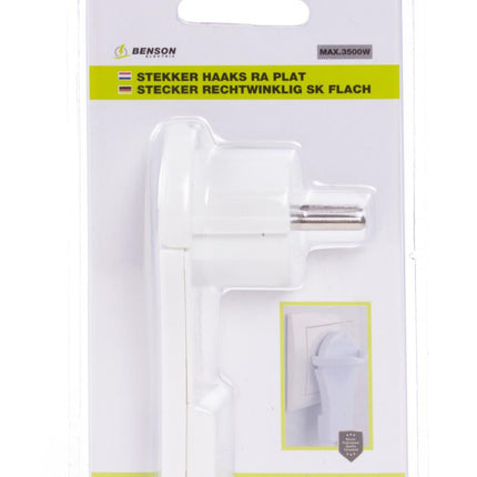 Benson Extra Platte Haakse Stekker – Randaarde – 8 mm dik – Wit