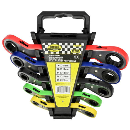 Benson Ring-ratelsleutelset - 5-delig - Metrisch - Inclusief Compacte Houder