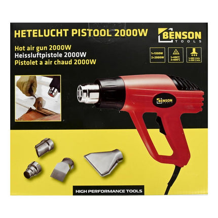 Benson Heteluchtpistool - 2000W - 2 Standen - Inclusief 4 Nozzles