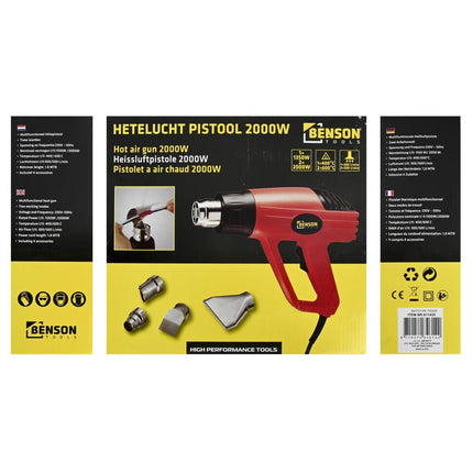 Benson Heteluchtpistool - 2000W - 2 Standen - Inclusief 4 Nozzles
