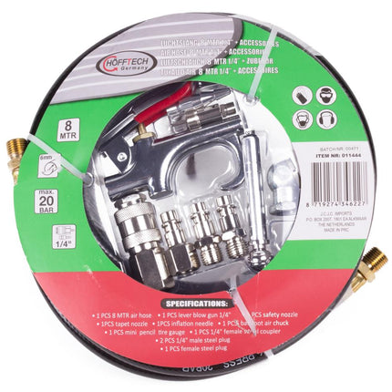 Hofftech Luchtslangset - 8 Meter - 10-delig - Inclusief Accessoires & Koppelingen