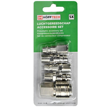 Hofftech Luchtkoppeling Set - 5-delig - Euro 1/4" - Inclusief Snelkoppeling