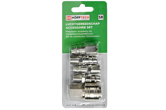 Hofftech Luchtkoppeling Set - 5-delig - Euro 1/4" - Inclusief Snelkoppeling