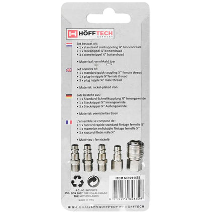 Hofftech Luchtkoppeling Set - 5-delig - Euro 1/4" - Inclusief Snelkoppeling