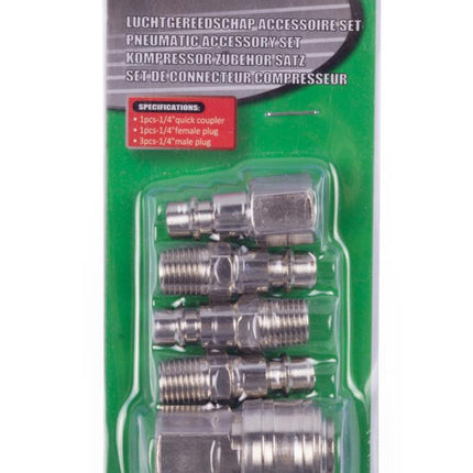 Hofftech Luchtkoppeling Set - 5-delig - Euro 1/4" - Inclusief Snelkoppeling